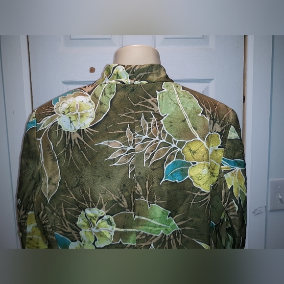 PECK & PECK OLIVE GREEN FLORAL OPEN JACKET SZ 14 - Picture 6 of 6